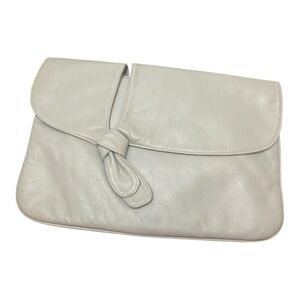 Evan Picone Womens Vintage Grey Leather Clutch Purse Bag Eveningwear 80s Retro